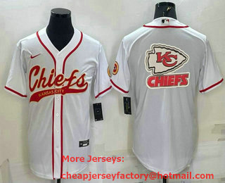 Men's Kansas City Chiefs White Team Big Logo With Patch Cool Base Stitched Baseball Jersey