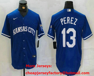 Men's Kansas City Royals #13 Salvador Perez Royal Cool Base Stitched Jersey