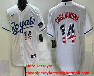 Men's Kansas City Royals #14 Jac Caglianone White USA 250 Fourth of July Stitched Jersey