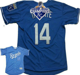 Men's Kansas City Royals #14 Omar Infante Alternate Light Blue MLB Cool Base Jersey With 2015 World Series Champions Patch