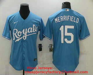Men's Kansas City Royals #15 Whit Merrifield Blue Stitched MLB Cool Base Nike Jersey