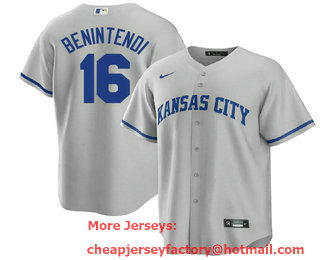 Men's Kansas City Royals #16 Andrew Benintendi Grey Cool Base Stitched MLB Jersey