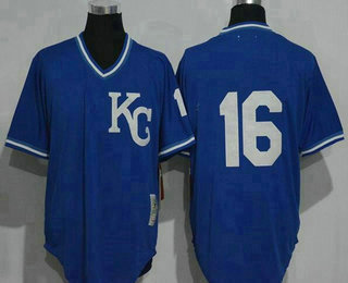 Men's Kansas City Royals #16 Bo Jackson KC Navy Blue Pullover Throwback Jersey By Mitchell & Ness