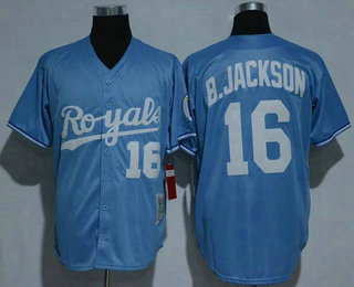 Men's Kansas City Royals #16 Bo Jackson Light Blue Mitchell & Ness Throwback Jersey