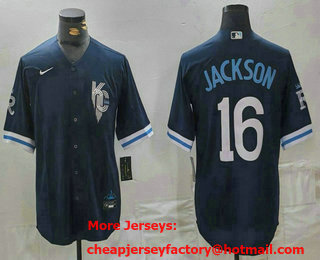 Men's Kansas City Royals #16 Bo Jackson Navy City Connect Cool Base Stitched Jersey