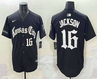 Men's Kansas City Royals #16 Bo Jackson Number Black Cool Base Stitched Jersey