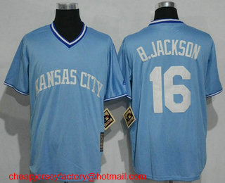 Men's Kansas City Royals #16 Bo Jackson Retired Light Blue Pullover Cool Base Cooperstown Collection Jersey