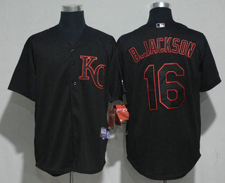 Men's Kansas City Royals #16 Bo Jackson Retired Lights Out Black Pinstripe Stitched MLB Cool Base Jersey