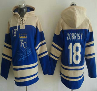Men's Kansas City Royals #18 Ben Zobrist Alternate Blue MLB Hoodie