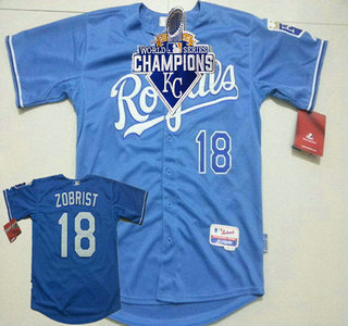 Men's Kansas City Royals #18 Ben Zobrist Alternate Light Blue MLB Cool Base Jersey With 2015 World Series Champions Patch