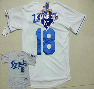Men's Kansas City Royals #18 Ben Zobrist Home White 2015 MLB Cool Base Jersey With 2015 World Series Champions Patch