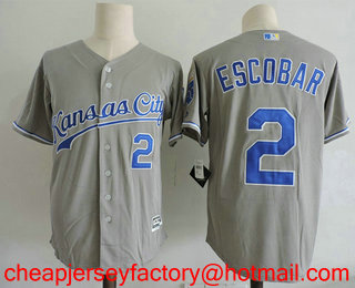 Men's Kansas City Royals #2 Alcides Escobar Gray Road Stitched MLB Cool Base Jersey