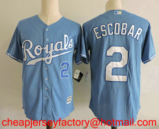 Men's Kansas City Royals #2 Alcides Escobar Light Blue Alternate Stitched MLB Cool Base Jersey