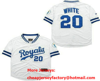 Men's Kansas City Royals #20 Frank White White Throwback Jersey