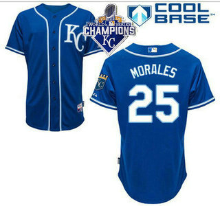 Men's Kansas City Royals #25 Kendrys Morales 2014 Blue Jersey With 2015 World Series Champions Patch