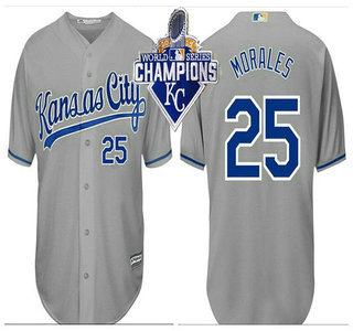 Men's Kansas City Royals #25 Kendrys Morales Gray Jersey With 2015 World Series Champions Patch