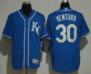 Men's Kansas City Royals #30 Yordano Ventura Navy Blue KC Stitched MLB Flex Base Jersey