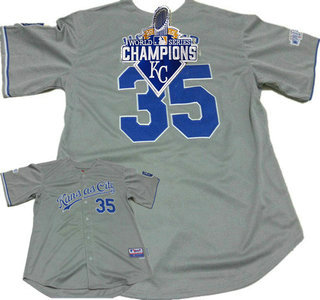 Men's Kansas City Royals #35 Eric Hosmer Gray Jersey With 2015 World Series Champions Patch