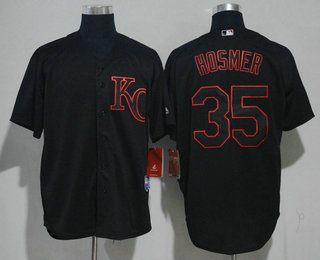 Men's Kansas City Royals #35 Eric Hosmer Lights Out Black Pinstripe Stitched MLB Cool Base Jersey