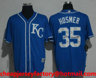 Men's Kansas City Royals #35 Eric Hosmer Royal Blue Team Logo Ornamented Stitched MLB Cool Base Jersey