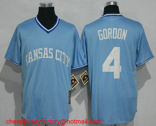 Men's Kansas City Royals #4 Alex Gordon Light Blue Pullover Cool Base Cooperstown Collection Jersey