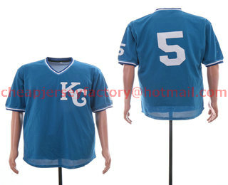 Men's Kansas City Royals #5 George Brett KC Ligth Blue Pullover Throwback Jersey By Mitchell & Ness