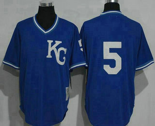 Men's Kansas City Royals #5 George Brett KC Navy Blue Pullover Throwback Jersey By Mitchell & Ness
