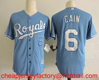 Men's Kansas City Royals #6 Lorenzo Cain Light Blue Alternate Stitched MLB Cool Base Jersey