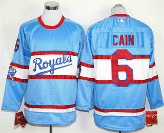 Men's Kansas City Royals #6 Lorenzo Cain Light Blue Long Sleeve Baseball Jersey