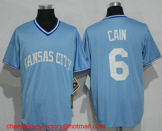 Men's Kansas City Royals #6 Lorenzo Cain Light Blue Pullover Cool Base Cooperstown Collection Jersey