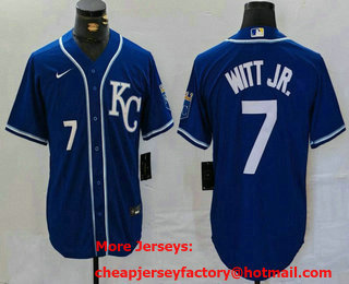 Men's Kansas City Royals #7 Bobby Witt Jr Number Royal Cool Base Stitched Baseball Jersey