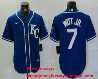 Men's Kansas City Royals #7 Bobby Witt Jr Royal Cool Base Stitched Baseball Jersey