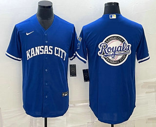 Men's Kansas City Royals Big Logo Blue 2022 City Connect Cool Base Stitched Jersey 02