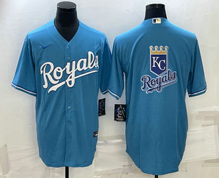 Men's Kansas City Royals Big Logo Blue Stitched MLB Cool Base Nike Jersey 01