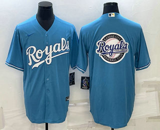 Men's Kansas City Royals Big Logo Blue Stitched MLB Cool Base Nike Jersey 02