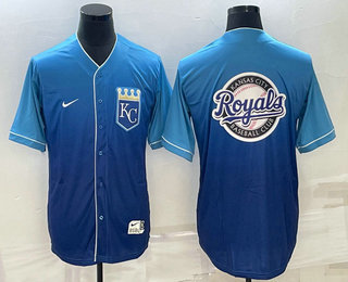 Men's Kansas City Royals Big Logo Nike Blue Fade Stitched Jersey 02