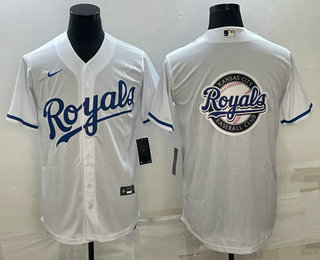 Men's Kansas City Royals Big Logo White Stitched MLB Cool Base Nike Jersey 02