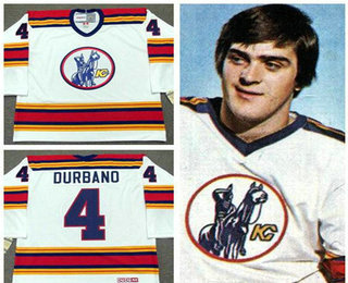 Men's Kansas City Scouts #4 Steve Durbano White Vintage 1975 Stitched Hockey Throwback Jersey S-3XL