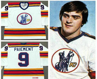 Men's Kansas City Scouts #9 Wilf Paiement White Vintage 1975 Stitched Hockey Throwback Jersey S-3XL