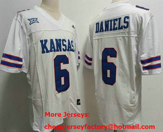 Men's Kansas Jayhawks #6 Jalon Daniels White College Football Jersey