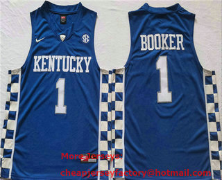 Men's Kentucky Wildcats #1 Devin Booker Blue College Basketball Jersey