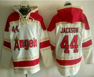 Men's LA Angels of Anaheim #44 Reggie Jackson White Sawyer Hooded Sweatshirt MLB Hoodie