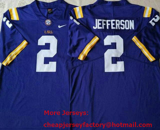 Men's LSU Tigers #2 Justin Jefferson Purple College Football Jersey