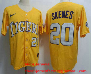 Men's LSU Tigers #20 Paul Skenes Yellow College Baseball Jersey