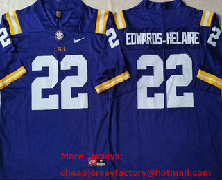 Men's LSU Tigers #22 Clyde Edwards Helaire Purple College Football Jersey