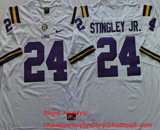 Men's LSU Tigers #24 Derek Stingley Jr White College Football Jersey
