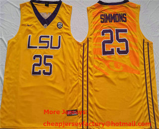 Men's LSU Tigers #25 Ben Simmons Yellow Stitched Jersey