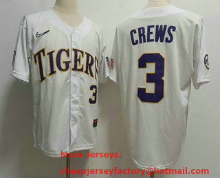 Men's LSU Tigers #3 Dylan Crews White College Baseball Jersey