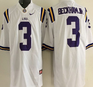 Men's LSU Tigers #3 Odell Beckham Jr. White 2015 College Football Nike Limited Jersey