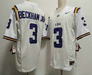 Men's LSU Tigers #3 Odell Beckham Jr White FUSE College Stitched Jersey